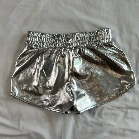 Women's Small Silver Rave Shorts Stretch Waist Festival Ready Puipkino - Picture 5 of 8
